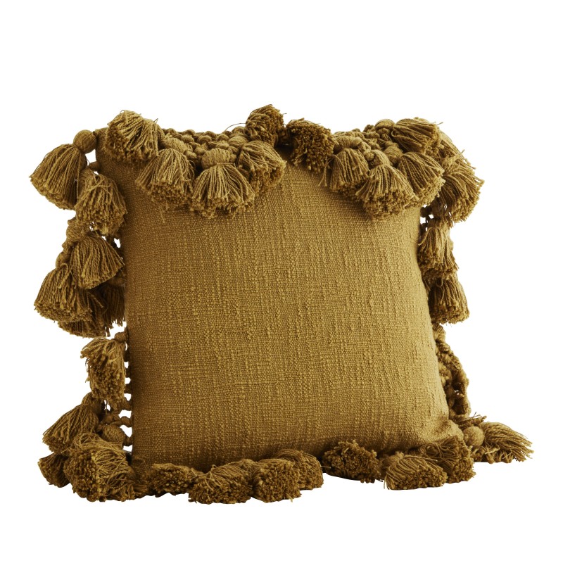 CUSHION COVER WITH TASSEL MUSTARD     - CUSHIONS